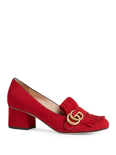 red spike gucci heels|gucci suede mid heel pump.